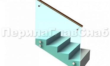 Ограждение с деревянным поручнем на выносе на точечном креплении на лестнице купить в Алматы