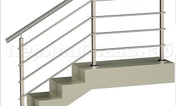 Четыре ригеля на держателях, круглый поручень и квадратные стойки в Алматы. Готовые проекты ПерилаГлавСнаб