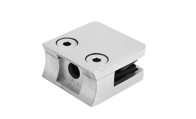 Стеклодержатель литой квадратный с вставками под стекло 8-10 мм (4+4 мм), на стойку Ø38.1 мм, 41х22х42, полированный, (AISI 304) k004-10