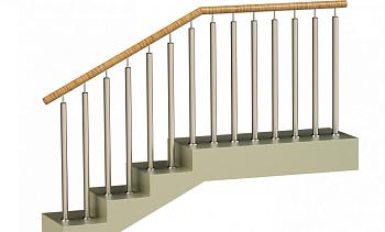 Ограждения с двумя стойками в каждую ступень с пластиковым поручнем и без ригелей в Алматы. Готовые проекты ПерилаГлавСнаб