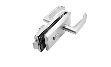 Замок для стеклянной двери с нажимной ручкой и притвором, евроцилиндр односторонний ключ/защелка, с ответной частью на стену, шлифованный t155-2 SSS  купить в Алматы