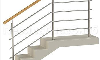 Четыре ригеля на держателях, квадратный деревянный поручень и круглые стойки в Алматы. Готовые проекты ПерилаГлавСнаб