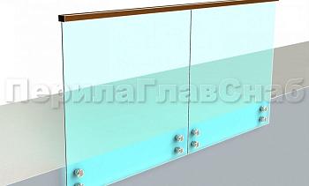 Ограждение с квадратным деревянным поручнем на точечном креплении в Алматы. Готовые проекты ПерилаГлавСнаб