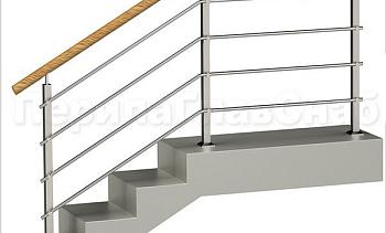 Четыре ригеля на держателях, круглый пластиковый поручень и квадратные стойки в Алматы. Готовые проекты ПерилаГлавСнаб