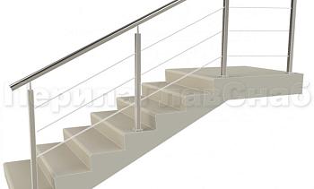 Ограждения из нержавейки. Заполнение из 3х тросиков. Квадратные стойки. в Алматы. Готовые проекты ПерилаГлавСнаб