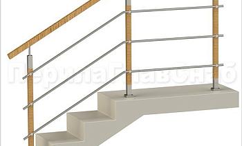 Три ригеля на держателях, квадратные деревянные поручень и стойки в Алматы. Готовые проекты ПерилаГлавСнаб