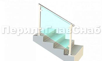 Ограждения для лестницы с поручнем на выносе с зажимными стеклодержателями и квадратными стойками в Алматы. Готовые проекты ПерилаГлавСнаб