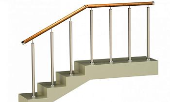 Ограждения со стойками в каждую ступень с круглым деревянным поручнем без ригелей в Алматы. Готовые проекты ПерилаГлавСнаб