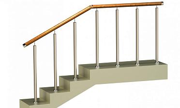 Ограждения со стойками в каждую ступень с круглым деревянным поручнем без ригелей купить в Алматы