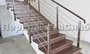 Ограждение со стойками из шлифованной нержавеющей стали с боковым крепежом, со вставками из дерева купить в Алматы