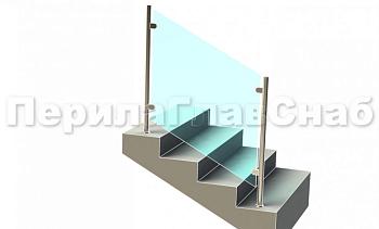 Ограждения лестницы без поручня с зажимными стеклодержателями и стойками в Алматы. Готовые проекты ПерилаГлавСнаб
