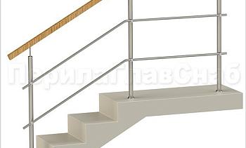 Два ригеля на держателях, квадратный деревянный поручень и круглые стойки в Алматы. Готовые проекты ПерилаГлавСнаб