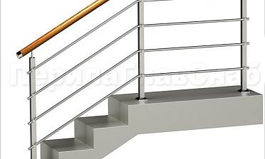 Четыре ригеля на держателях, круглый деревянный поручень и квадратные стойки купить в Алматы