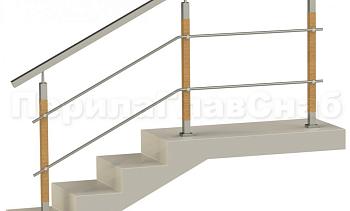 Два ригеля на держателях, квадратный поручень и квадратные деревянные стойки в Алматы. Готовые проекты ПерилаГлавСнаб