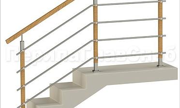 Четыре ригеля на держателях, квадратный деревянный поручень и стойки с деревянными вставками купить в Алматы