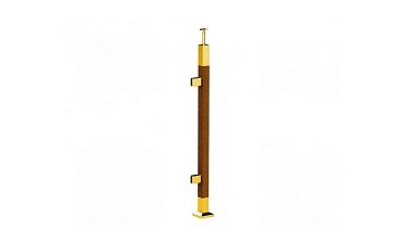 Готовая стойка 40х40х950 мм, деревянная, со вставками из нержавеющей стали 2х100 мм с 2 зажимными стеклодержателями, под золото k740-4-L-G купить в Алматы