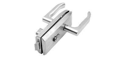 Замок для стеклянной двери с нажимной ручкой без притвора, евроцилиндр односторонний ключ/защелка, в комплекте ответная часть на стекло t155 SSS  купить в Алматы