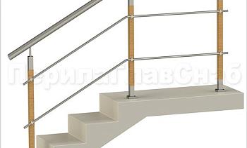 Два ригеля на держателях, круглый поручень и квадратные деревянные стойки в Алматы. Готовые проекты ПерилаГлавСнаб