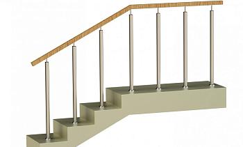 Ограждения со стойками в каждую ступень с квадратным деревянным поручнем без ригелей в Алматы. Готовые проекты ПерилаГлавСнаб