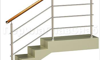 Три ригеля на сварке, круглый деревянный поручень и круглые стойки в Алматы. Готовые проекты ПерилаГлавСнаб