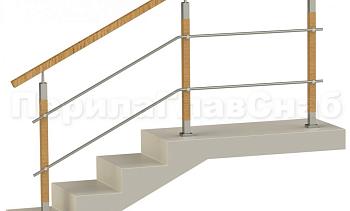 Два ригеля на держателях, квадратный деревянный поручень и квадратные деревянные стойки в Алматы. Готовые проекты ПерилаГлавСнаб