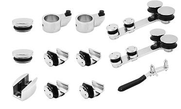 Комплект раздвижной системы для стеклянных дверей, AISI 304, полированный t406 купить в Алматы