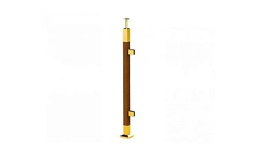 Готовая стойка 40х40х950 мм, деревянная, со вставками из нержавеющей стали 2х100 мм с 2 зажимными стеклодержателями, под золото k740-4-R-G купить в Алматы