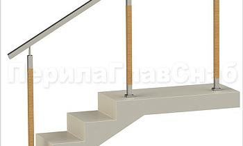 Нержавеющие ограждения без ригелей с квадратным поручнем и стойками с деревянными вставками в Алматы. Готовые проекты ПерилаГлавСнаб