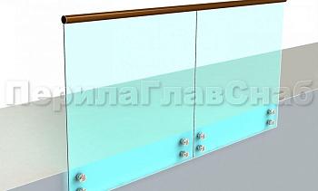Ограждение с деревянным поручнем на точечном креплении в Алматы. Готовые проекты ПерилаГлавСнаб