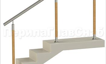 Нержавеющие ограждения без ригелей с круглым поручнем и стойками с деревянными вставками в Алматы. Готовые проекты ПерилаГлавСнаб