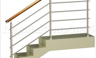 Четыре ригеля на держателях, круглый деревянный поручень и круглые стойки купить в Алматы