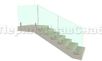 Цельностеклянное лестничное ограждение на министойках из нержавеющей стали для крыльца в Алматы. Готовые проекты ПерилаГлавСнаб