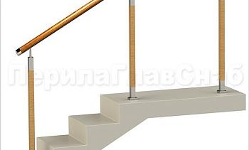 Нержавеющие ограждения без ригелей с круглым деревянным поручнем и стойками с деревянными вставками в Алматы. Готовые проекты ПерилаГлавСнаб