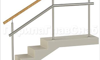 Ограждения с квадратным деревянным поручнем и дополнительным поручнем без ригелей в Алматы. Готовые проекты ПерилаГлавСнаб