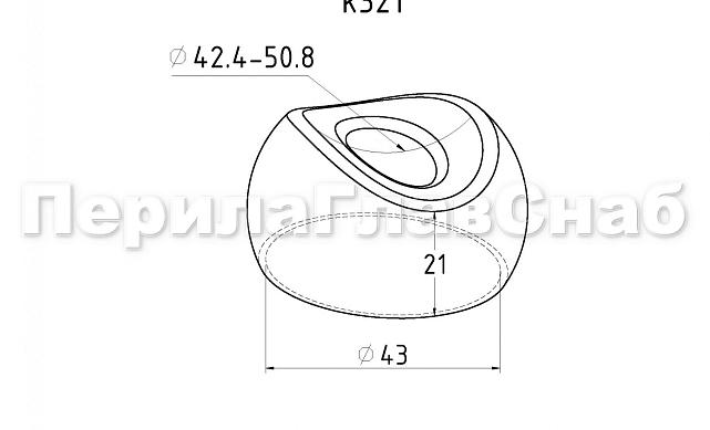 Наконечник штампованный (СПС) прямой 90° на трубу Ø42.4 мм, для поручня Ø50.8 мм, полированный, нержавеющий, AISI 304, 600Grit, k321 2