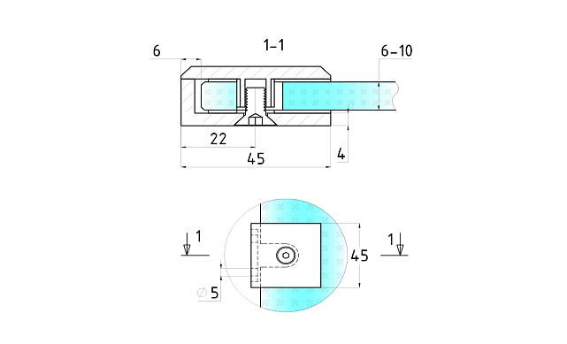 Коннектор для душевой  стена-стекло 45х45 мм, 90°, с двумя отверстиями, цинк, полированный t731 PZn 4