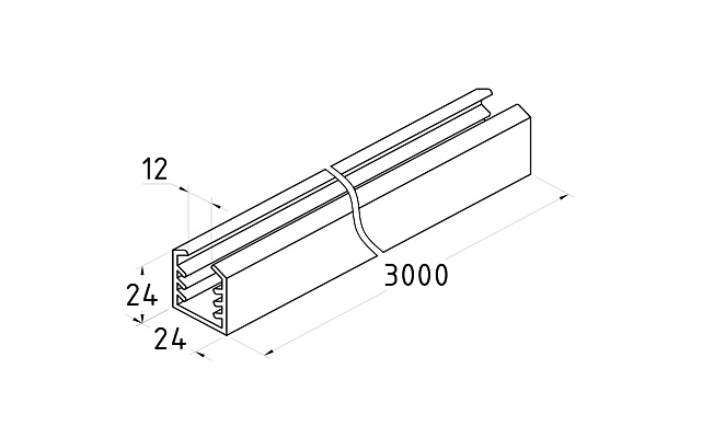 Уплотнитель в поручень с пазом 24х24 для стекла 12 мм, EPDM Фk301 3 Уплотнитель в поручень с пазом 24х24 для стекла 12 мм, EPDM Фk301 3