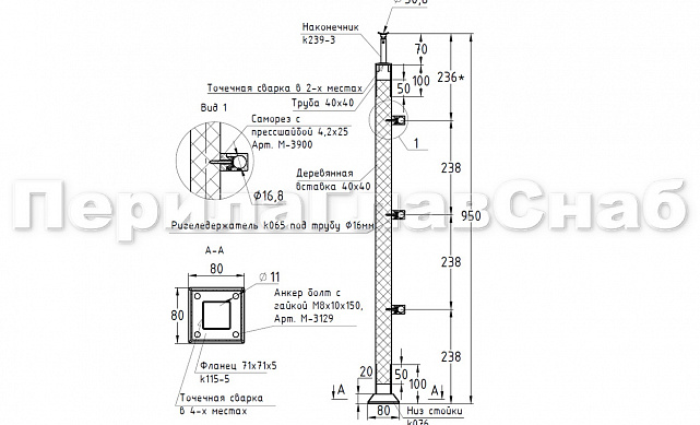 Готовая стойка 40х40х950 мм, деревянная, со вставками из нержавеющей стали 2х100 мм с 3 ригеледержателями k740-1 2 Готовая стойка 40х40х950 мм, деревянная, со вставками из нержавеющей стали 2х100 мм с 3 ригеледержателями k740-1 2