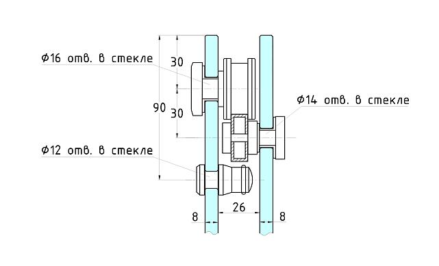 Комплект раздвижной системы для стеклянной душевой, нержавеющая сталь AISI 304, полированная t401 PSS 3