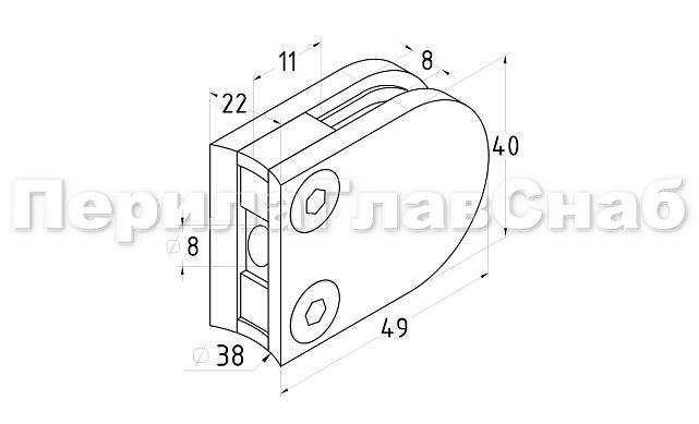 Стеклодержатель литой под стекло 8 мм (4+4 мм), под стойку Ø38.1 мм, (40х22х49), полированный AISI 316 k001-5 2