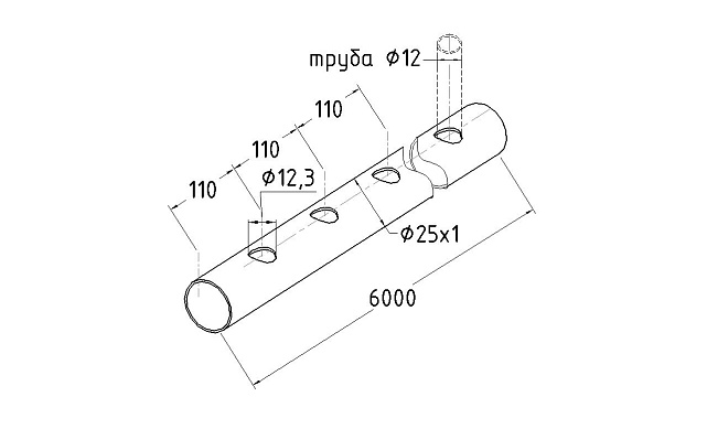 Труба AISI 201 25х1х6000, с перфорацией под  Ø12, 90°, GRIT 600 831-2 2 Труба AISI 201 25х1х6000, с перфорацией под  Ø12, 90°, GRIT 600 831-2 2