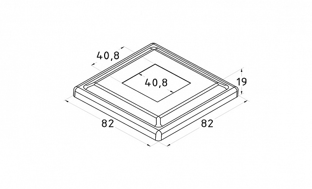 Низ стойки фигурный под трубу 40х40 мм, 82х82х0.8, высота 19 мм, полированный (AISI 304) k030 2 Низ стойки фигурный под трубу 40х40 мм, 82х82х0.8, высота 19 мм, полированный (AISI 304) k030 2