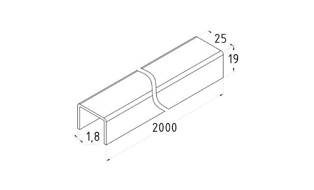 Профиль П-образный t=1,5 мм под стекло 20 мм, полированный, длина 2000 мм, AISI 304 Ф-1149 2