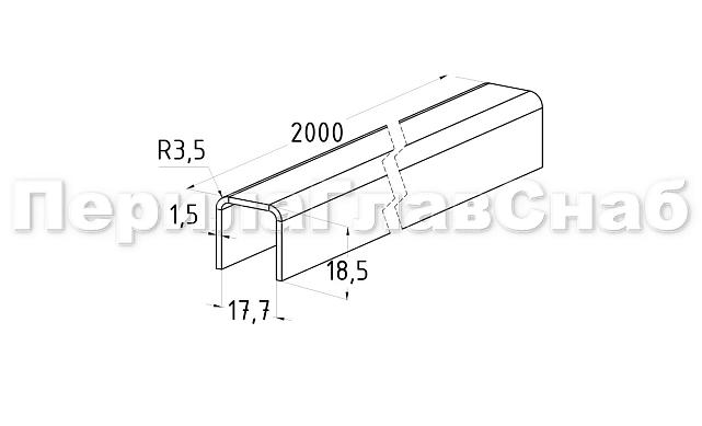 Профиль П-образный, L=2000 мм, t=1.5 мм, для стекла 16 мм, полир. (AISI 304) Ф-0457 3