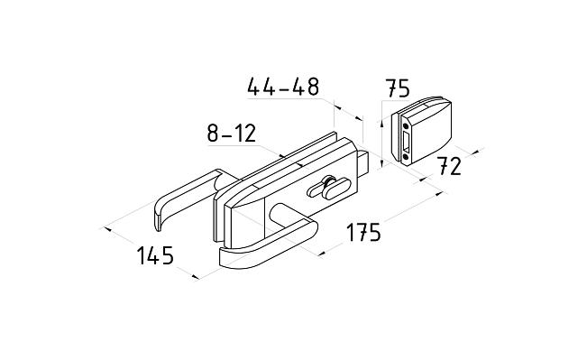 Замок для стеклянной двери с нажимной ручкой, евроцилиндр односторонний ключ/защелка, с ответной частью на стекло, полированный t155 PSS 3