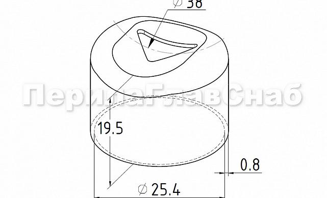 Наконечник штампованный (СПС) прямой 90° на трубу Ø25 мм, для поручня Ø38.1 мм, полированный, нержавеющий, AISI 304, 400Grit, k071-2 2