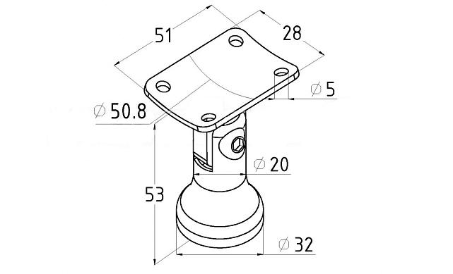 Наконечник стойки "колокольчик" на плоскость, с регулируемым ложементом под поручень Ø50.8 мм, литой, полированный, нержавеющий AISI 304, k203-3 2
