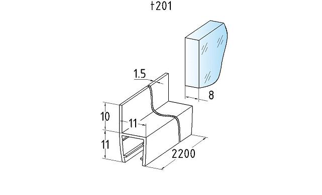 Уплотнитель для стекла в душевую кабину 8 мм, стекло-стекло 2200 мм жесткий ус t201 2