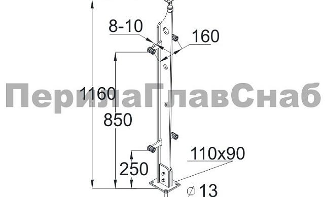 Стойка эксклюзивная с двумя пластинчатыми стеклодержателями, крепление в пол, регулируемый ложемент (AISI 304) k763 2