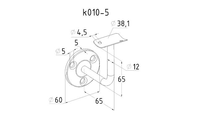 Пристенок с ложементом под Ø38.1 мм, полированный (AISI 304) k010-5 2